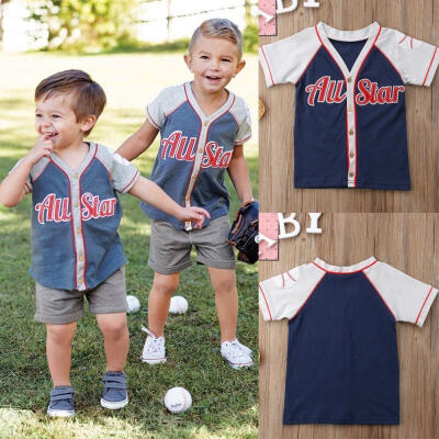 

Summer Kids Newborn Baby Boy Short Sleeves Cotton Tops All Star Baseball Cardigan T Shirt