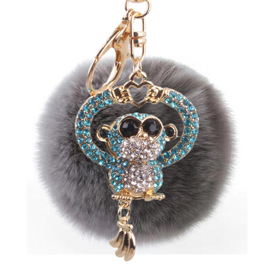 

Hair Ball Keychain Creative Diamond Love Heart Monkey Rex Rabbit Hair Ball Female Bag Pendant Pendant