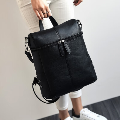 

Backpack Women Leather Backpacks For Teenage Girls School Bags Fashion Vintage Solid Black Shoulder Bag