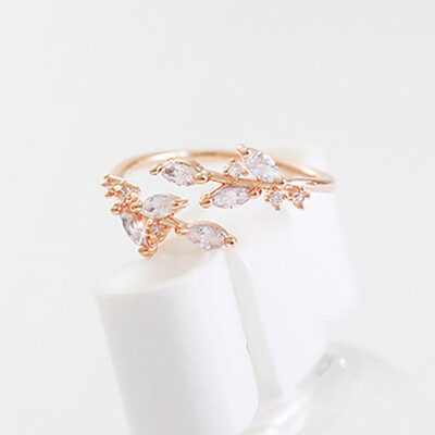 

Leaf Flower Rhinestones Copper Open Finger Rings For Women Fashion Jewelry