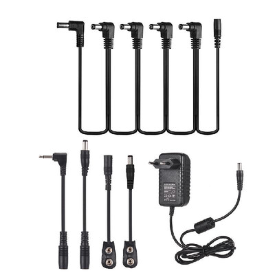 

Guitar Effects Power Supply Adapter DC 9V 1A with 5-Way Topology Cable Reversed Polarity Cables Battery Clip Cables