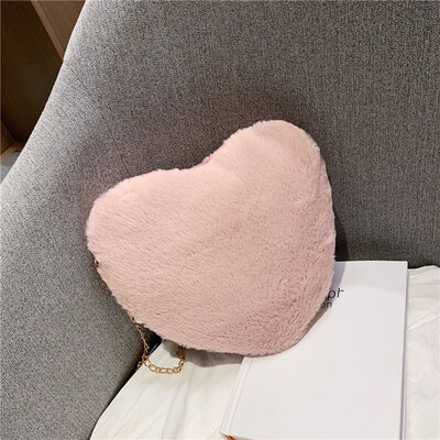 

Tailored Fashion Women Plush Solid Color Chain Love shape Shoulder Bag Messenger Bag
