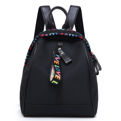 

New Fashion Women Nylon Backpack Small Black Backpack Travel Girl Travel Shoulder Bag With Bear Pendant Love Ribbon