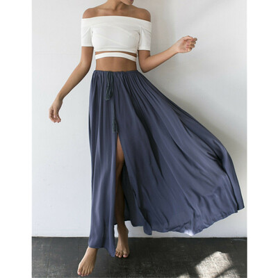 

Chiffon BOHO Womens Solid Jersey Gypsy Long Maxi Full Skirt Beach Sun Dress