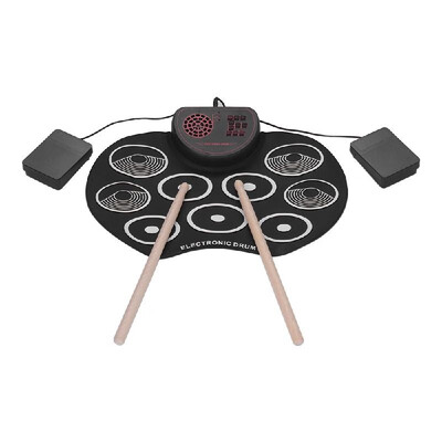 

Portable Electronic Drum Set USB Roll Up Drum Pad Kit 9 Drumpads Built-in Speaker Lithium Battery with Sticks&Foot Pedals Digi