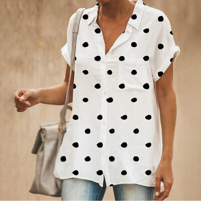 

2019 Hot Womens Shirts Work Tops Printed Fashion Shirt Polka Dot Casual Blouse