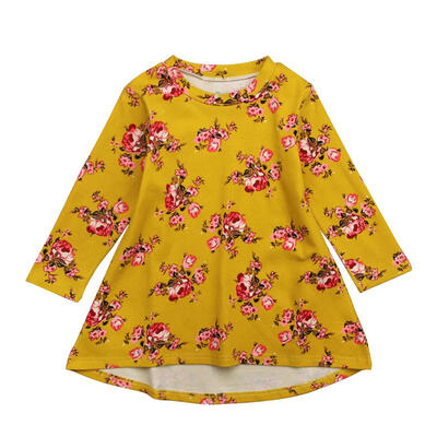 

O-Neck Long Sleeve Floral Print A-line Dress Girls Princess Loose Clothing