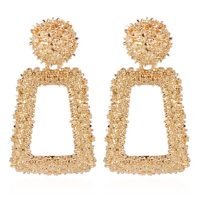 

Alloy Dangle Stud Earrings Trapezoid Golden 42x27mm
