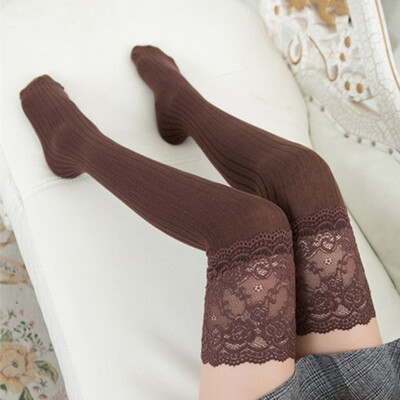 

Womens Thigh High Over The Knee Lace Stitching Socks Sexy Ladies Long Stockings