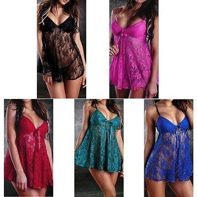 

Blau Rosa Rot Durchsichtig Sexy Lingerie Floral Minikleid G-String  XL XXL