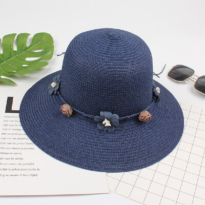 

Summer Women Flower Straw Hat Garland Wide Brim Sun Beach Cap Floral Fedora Trilby Hat