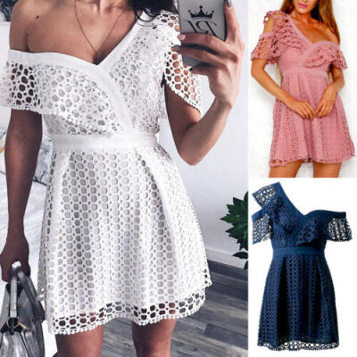 

Womens Summer Boho Lace Mini Dress Evening Party Cocktail Casual Beach Sundress