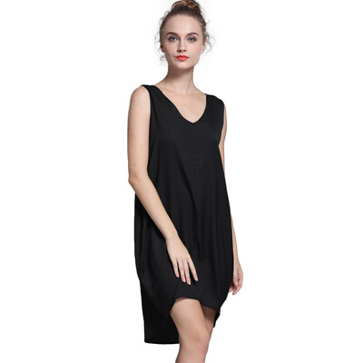 

New Fashion Women Tank Mini Dress V Neck High Low Hem Loose Casual Asymmetric Shift Dress BlackGrey