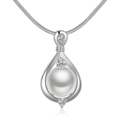 

Elegant Jewelry Imitation Pearl Teardrop Pendant Snake Chain Women Necklace
