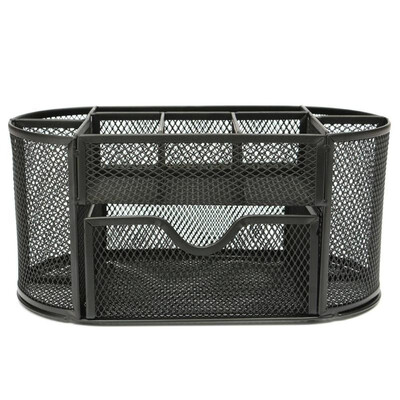

Multifuction 9 Cells Metal Black Mesh Desktop Office Pen Pencil Holder