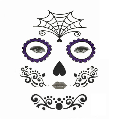 

Toponeto Halloween Temporary Face Art Waterproof Mask Sugar Skull Tattoo Beauty Sticker