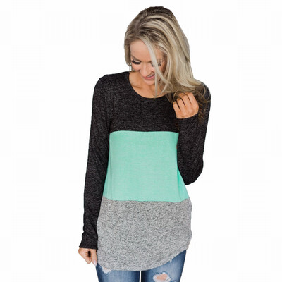

Contrast base shirt womens T-shirt round neck long-sleeved Slim shirt womens