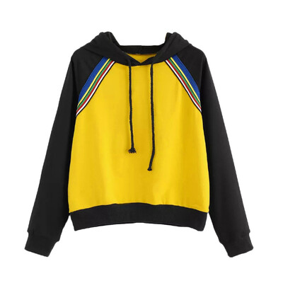 

Nomeni Womens Color Patchwork Long Sleeve Hoodie Sweatshirt Pullover Tops Blouse