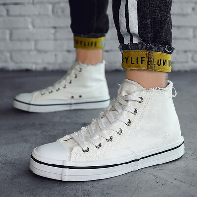 

Mens Shoes Autumn Korean Edition Fashion High-Up Canvas Board Shoes Leisure Baitie Cloth Shoes Black Tide Shoes