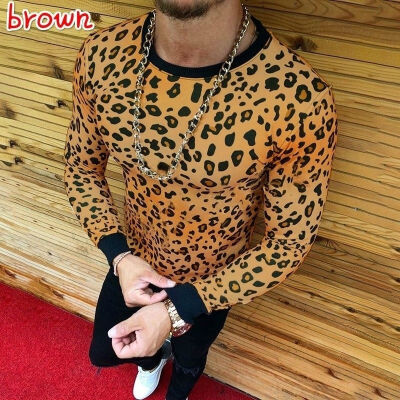 

Fashion Mens Slim Fit O Neck Long Sleeve Leopard Tee T-shirt Casual Tops Blouse