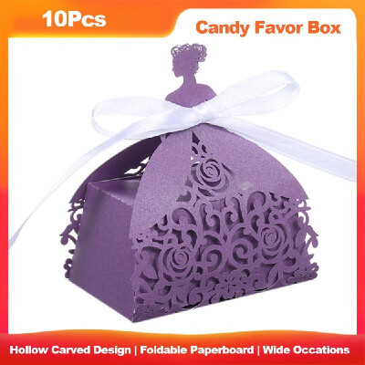 

10Pcs Laser Cut Favor Boxes Hollow Design Candy Box Gift With Ribbons for Garden Theme Wedding Birthday Party Bridal Shower Annive