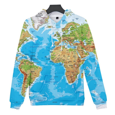 

Tailored Womens Autumn Long Sleeve O Neck World Map Printing Casual Hooded Sweater