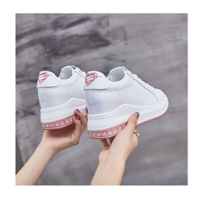

2018 new sports shoes womens shoes Korean version of the wild white shoes womens leather surface waterproof womens increased wi