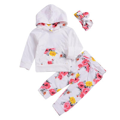 

Newborn Baby Floral Print 3pcs Hoodies Pants Headband Set Girls Outfits