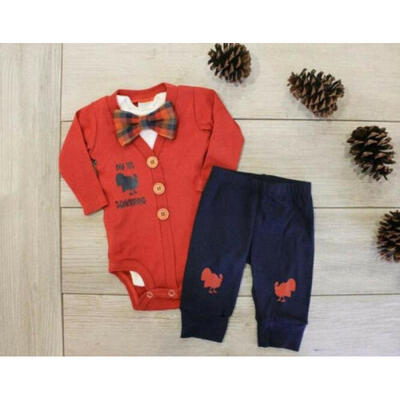

3Pcs Toddler Baby Boy Thanksgiving Clothes Bowtie Tops Romper Long Pants Outfits