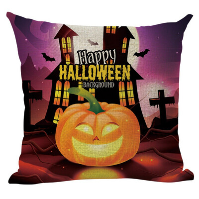

Happy Halloween Flax Square Pillow Case Witch Pumpkin Pattern Decorative Throw Pillow Cover for Home Bar Halloween Home Supplies