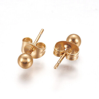 

304 Stainless Steel Ball Stud Earrings Golden 4mm Pin 08mm