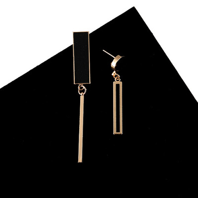 

Fashion Black Crystal Rectangular Geometric Round Asymmetrical Earrings