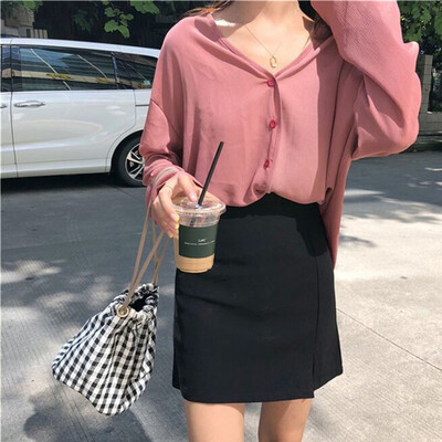 

Starmoon Fashion Large Size Loose V-Neck Long-Sleeved Shirt Womens Shirt Chiffon Shirt