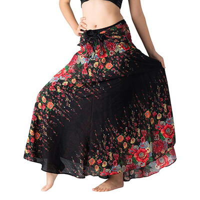 

Roseonmyhand Women Long Hippie Bohemian Gypsy Boho Flowers Elastic Waist Floral Halter Skirt