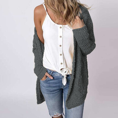 

Tailored Women Fleece Long Sleeve Open Front Woolen Sweater Coat Jacket Cardigan