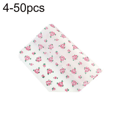 

50Pcs Heart Rose Flower Print Striped Bread Sandwich Wax Paper Food Wrappers