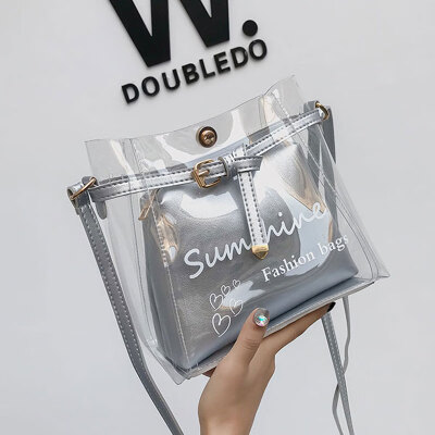 

Summer Women Beach Girls Clear Letter Fashion Transparent Jelly Mother And Child Print Handbag Shoulder Bag Wild Messenger Bag