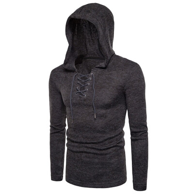 

Hooded Lace Up Long Sleeve Knitted Sweater