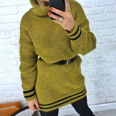 

Gobestart Women High Neck Solid Color Pullover long Sleeve Loose Knitted Sweater Tops