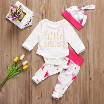 

Details Fall 3Pcs Newborn Toddler Baby Girl Cotton Top Suit Pants Hat Set Set