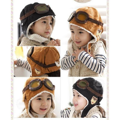 

Winter Fall Toddler Boy Girl Kids Black Brown Pilot Aviator Warm Cap Hat Beanie