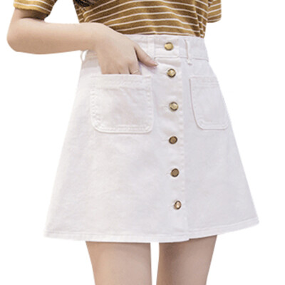 

Roseonmyhand Summer Women Short A-line Buttom Skirts High Waist Slim Pocket Causal Skirt