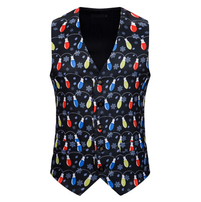 

Toponeto Mens Fashion Banquet Business Casual Christmas Printing Waistcoat Tops Vest