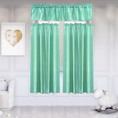 

Gobestart 3Pcs Pure Color Kitchen Home Curtain With Swag Tier Window Curtain Set