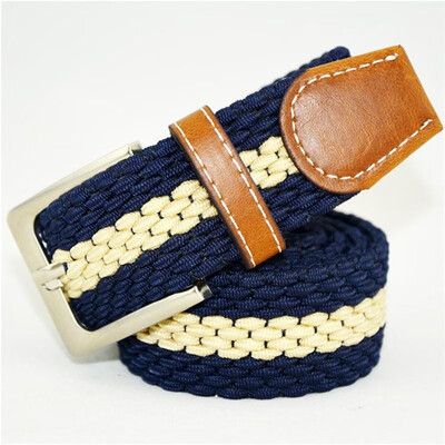 

Men Women Woven Stretch Braided Elastic Leather Buckle Belt Waistband Belt