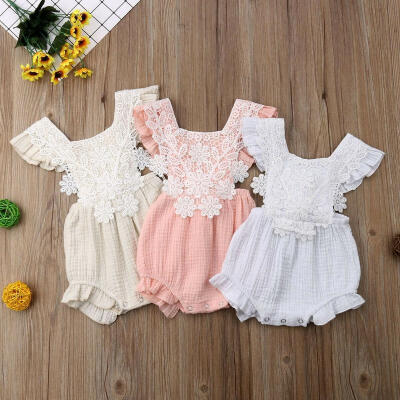 

Infant Newborn Baby Girls Lace Floral Romper Bodysuit Sleeeless Clothes Outfits