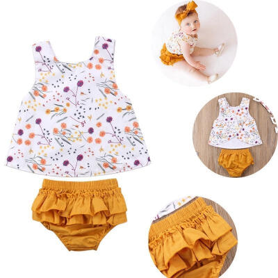 

Toddler Kids Baby Girls Outfits Clothes Floral T-shirt TopsShorts 2PCS Set