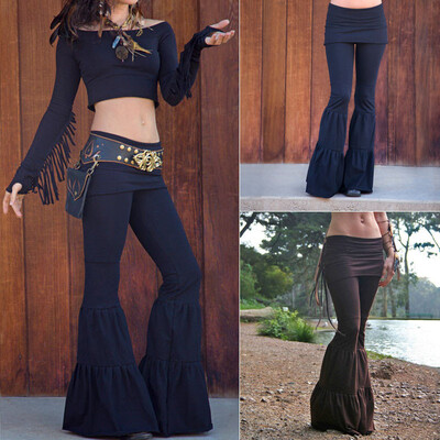 

New Womens Vintage High Waist Bell Bottom Long Flare Pants Stretch Boho Hippie