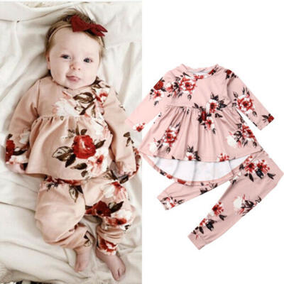 

Newborn Baby Girl 2PCS Autumn Clothes Long Sleeve Tops Dress Floral Pants Outfit