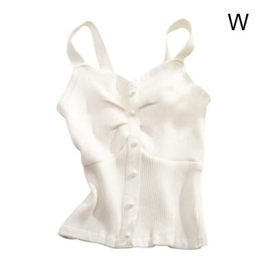 

Fashion Temperament Camisole V-neck Knit Solid Color Sling Back Button Decoration Sexy Womens Camisole